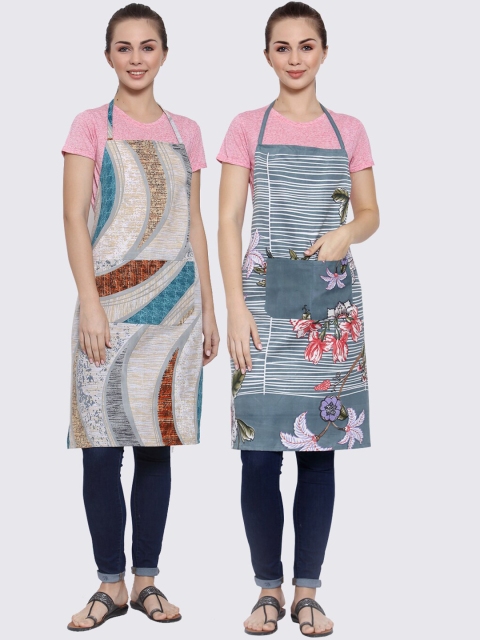 

Arrabi Pack of 2 Printed Apron With Pockets, Grey