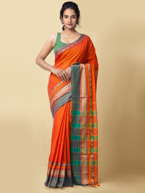

Unnati Silks Orange Pure Cotton Narayan Peth Saree