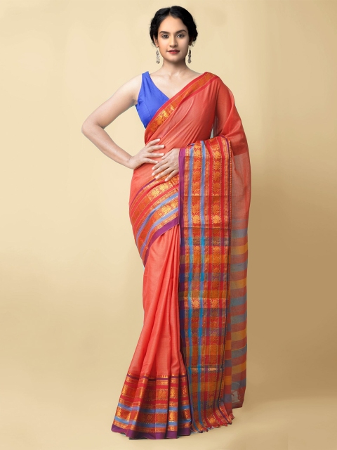 

Unnati Silks Red & Blue Pure Cotton Narayan Peth Saree
