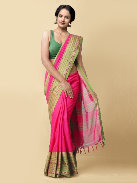

Unnati Silks Pink & Green Pure Cotton Narayan Peth Saree