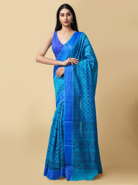 

Unnati Silks Blue Floral Silk Cotton Saree
