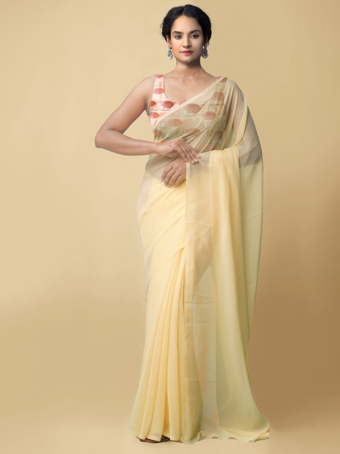 

Unnati Silks Cream-Coloured & Green Ombre Bhagalpuri Saree