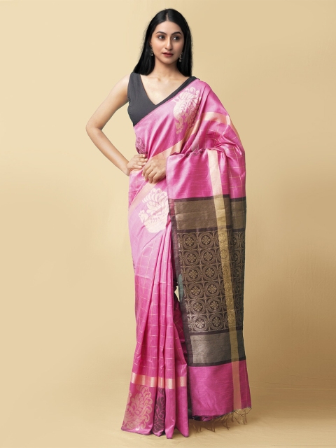 

Unnati Silks Women Pink & Gold Mysore Linen Saree
