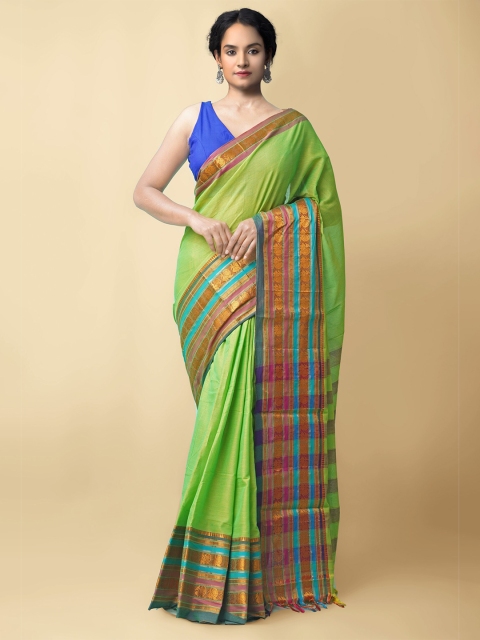 

Unnati Silks Green & Gold-Toned Pure Cotton Narayan Peth Saree