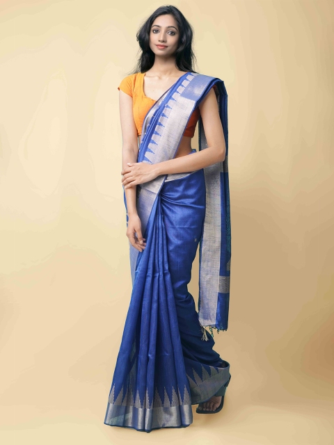 

Unnati Silks Blue Zari Linen Blend Mysore Silk Saree