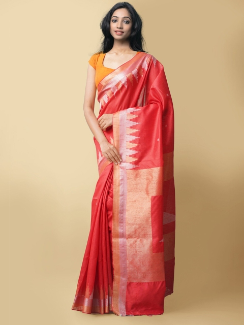 

Unnati Silks Red Woven Design Linen Blend Mysore Silk Saree