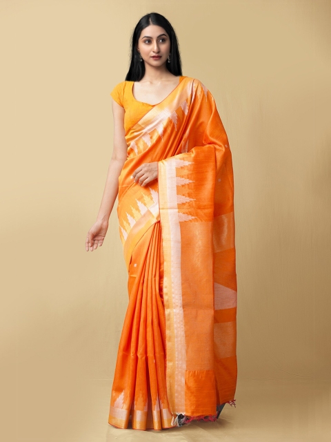 

Unnati Silks Orange & Yellow Woven Design Linen Blend Mysore Silk Saree