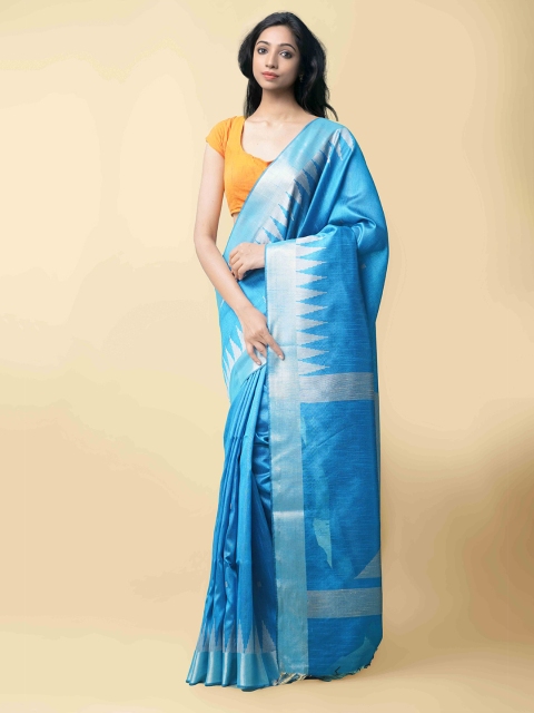 

Unnati Silks Blue & Silver-Toned Woven Design Linen Blend Mysore Silk Saree