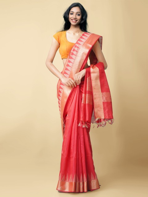 

Unnati Silks Women Red & Gold Mysore Linen Saree