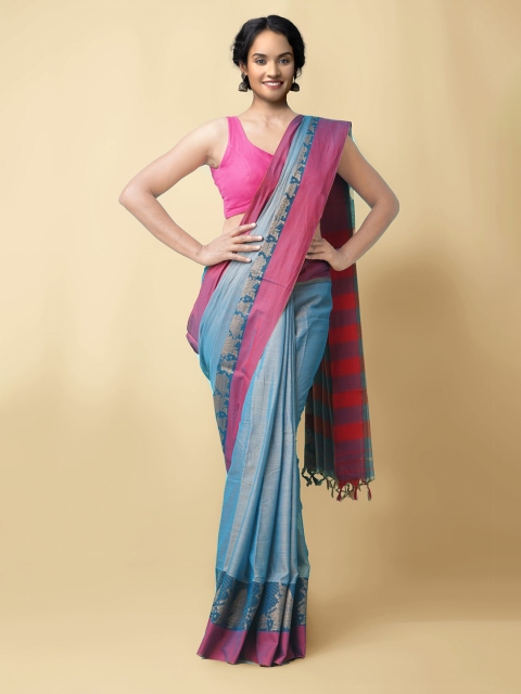 

Unnati Silks Blue & Pink Pure Cotton Narayan Peth Saree