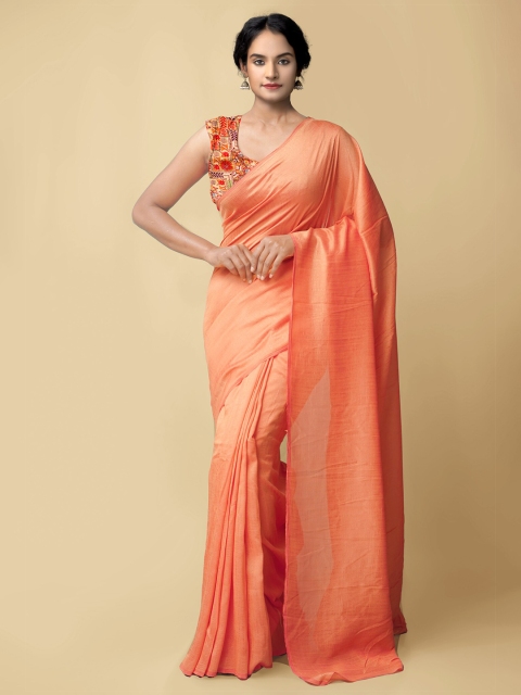 

Unnati Silks Orange Art Silk Bhagalpuri Saree