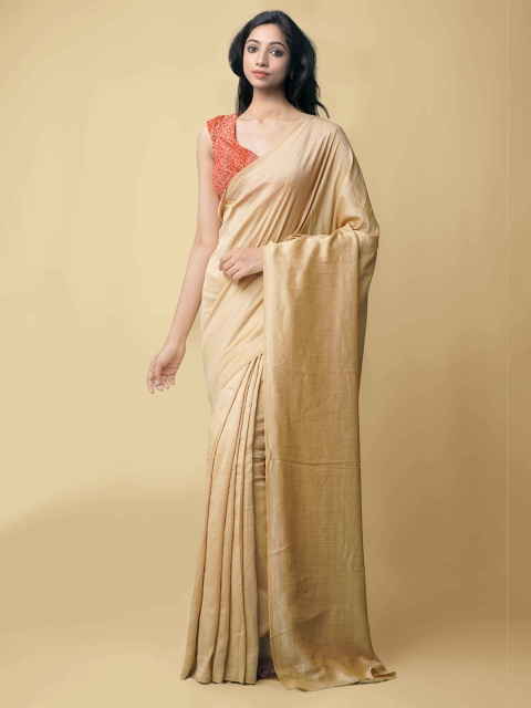 

Unnati Silks Brown Plain Art Dupion Silk Saree