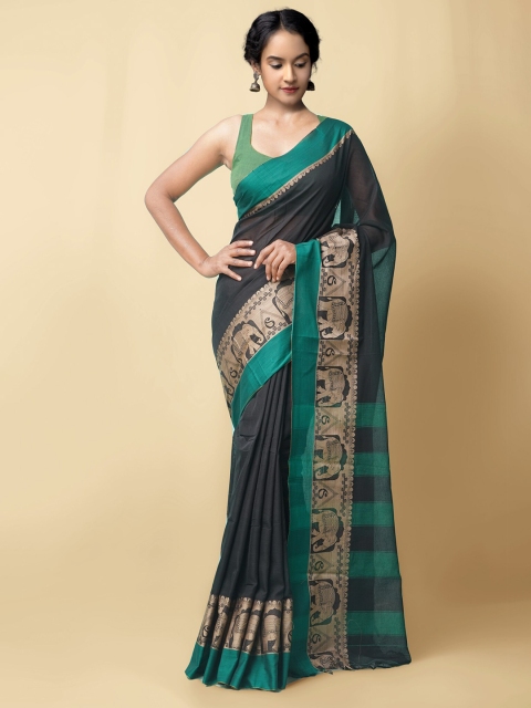 

Unnati Silks Black & Green Pure Cotton Narayan Peth Saree