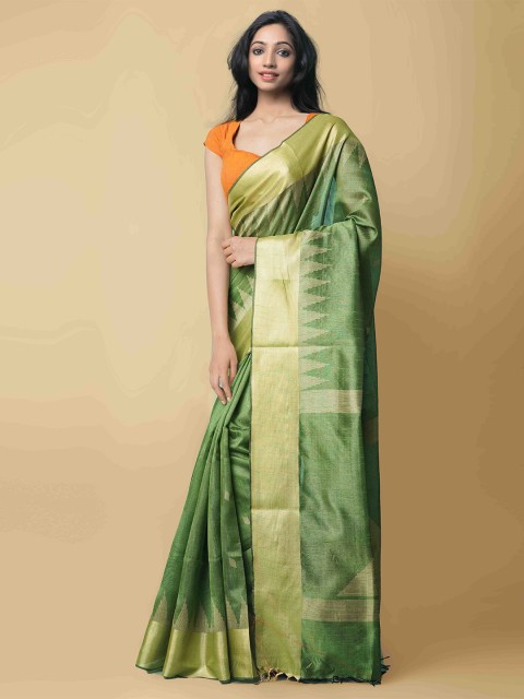 

Unnati Silks Women Green & Gold-Toned Mysore Linen Saree