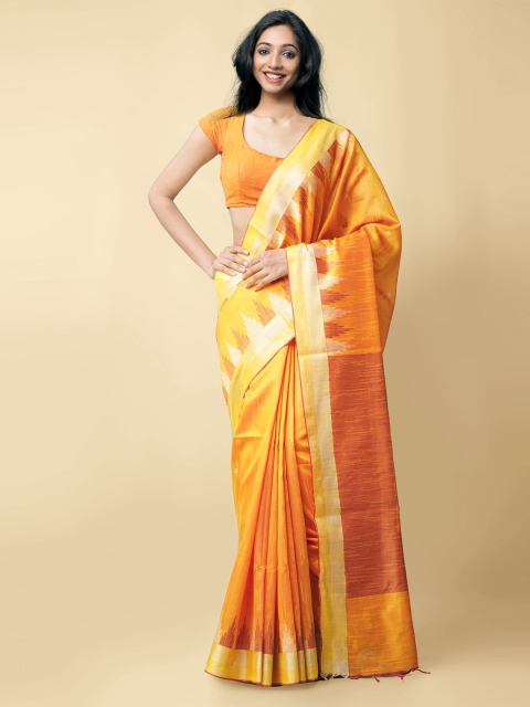 

Unnati Silks Orange & Brown Zari Linen Blend Mysore Silk Saree