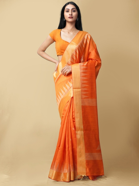 

Unnati Silks Orange Woven Design Linen Blend Mysore Silk Saree