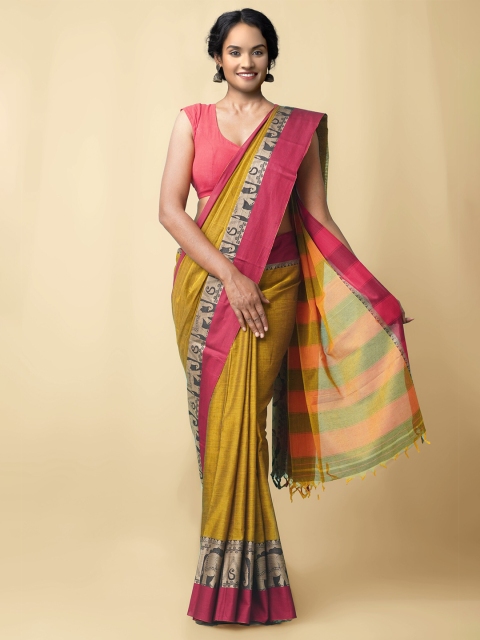 

Unnati Silks Yellow & Maroon Pure Cotton Narayan Peth Saree