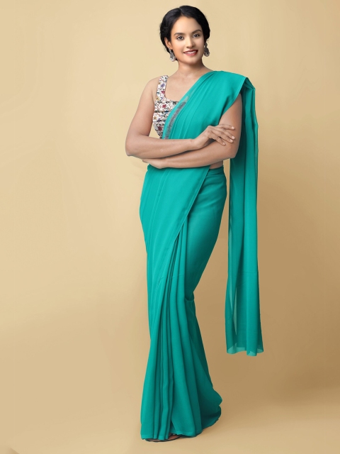 

Unnati Silks Green Solid Poly Georgette Saree
