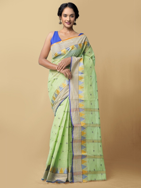 

Unnati Silks Green & Blue Woven Design Pure Cotton Taant Saree