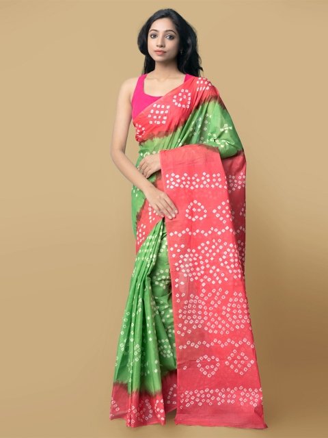 

Unnati Silks Green & Pink Bandhani Pure Cotton Bandhani Saree