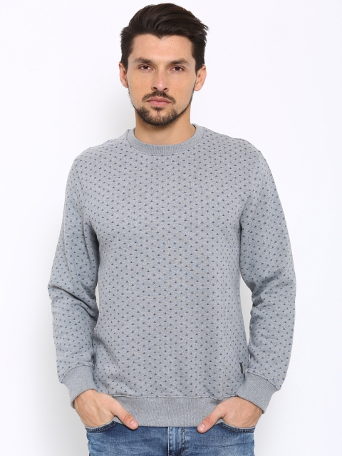 

Indian Terrain Men Grey Melange Printed Sweater