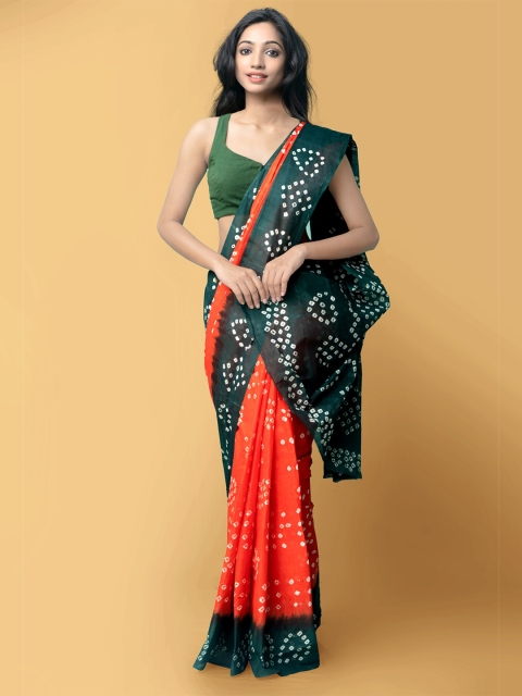 

Unnati Silks Orange & Green Bandhani Pure Cotton Bandhani Saree
