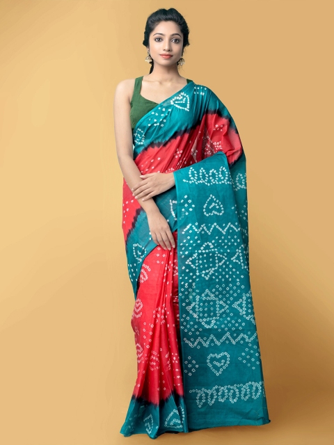 

Unnati Silks Pink & Blue Tie and Dye Pure Cotton Bandhani Saree