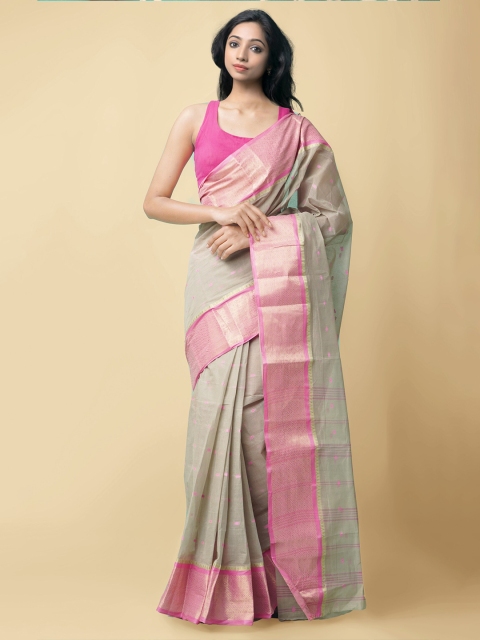 

Unnati Silks Beige & Pink Woven Design Pure Cotton Taant Saree