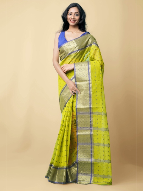 

Unnati Silks Green & Gold-Toned Woven Design Pure Cotton Taant Saree