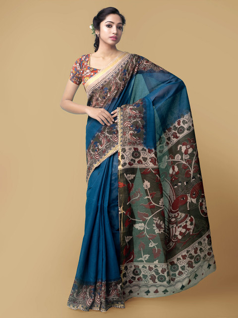 

Unnati Silks Blue & Brown Ethnic Motifs Pure Cotton Kanjeevaram Saree