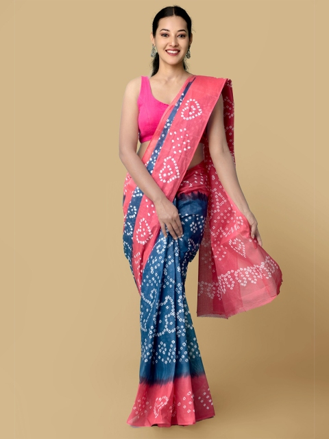 

Unnati Silks Blue & Pink Tie and Dye Pure Cotton Bandhani Saree