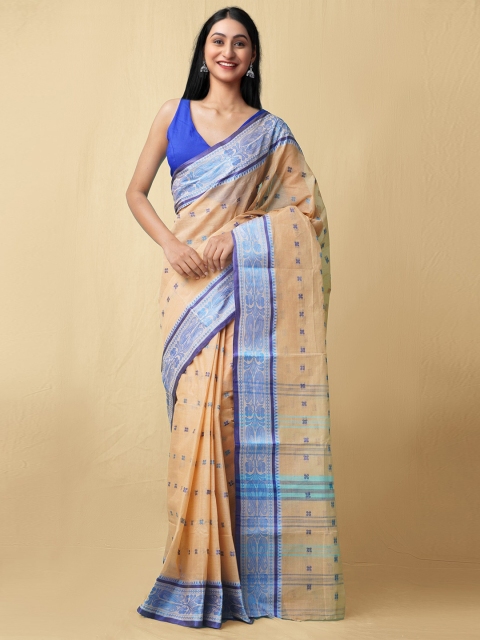 

Unnati Silks Brown & Blue Woven Design Pure Cotton Taant Saree
