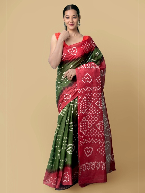 

Unnati Silks Green & Red Bandhani Pure Cotton Bandhani Saree