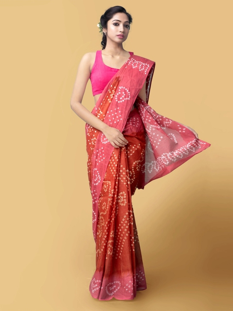 

Unnati Silks Orange & Pink Bandhani Printed Pure Cotton Bandhani Saree