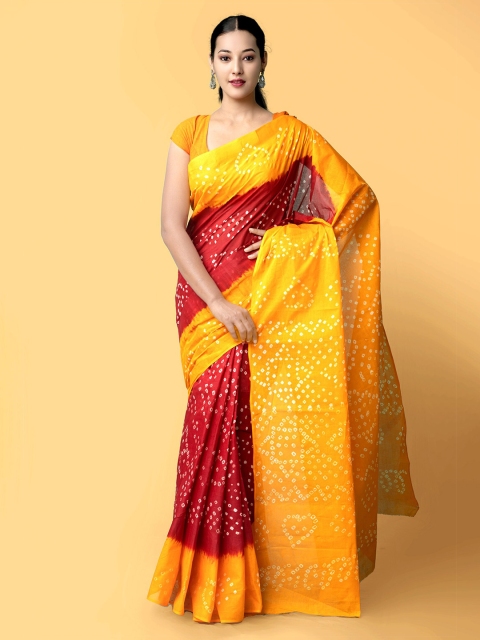 

Unnati Silks Maroon & Yellow Tie and Dye Pure Cotton Bandhani Saree