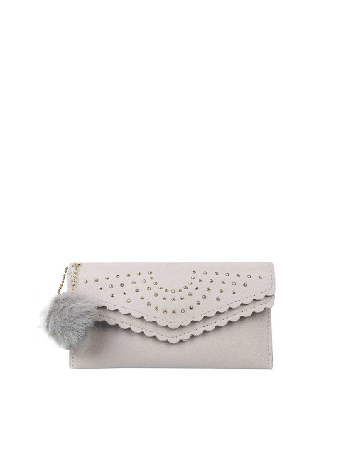 

WALKWAY Grey Cut Work Purse Clutch with Pom Pom Details