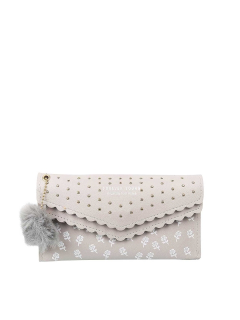 

WALKWAY Grey & White Embroidered Cut Work Envelope Clutch with Pom Pom Details