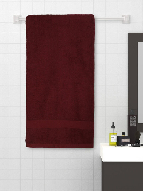 

Raymond Home Maroon Solid 380 GSM Cotton Bath Towel