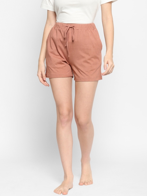 

HOUSE OF KKARMA Women Brown Low-Rise Pure Cotton Regular Shorts