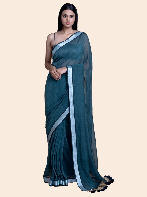 

Suta Blue & Grey Silver Zari Pure Handloom Cotton Saree