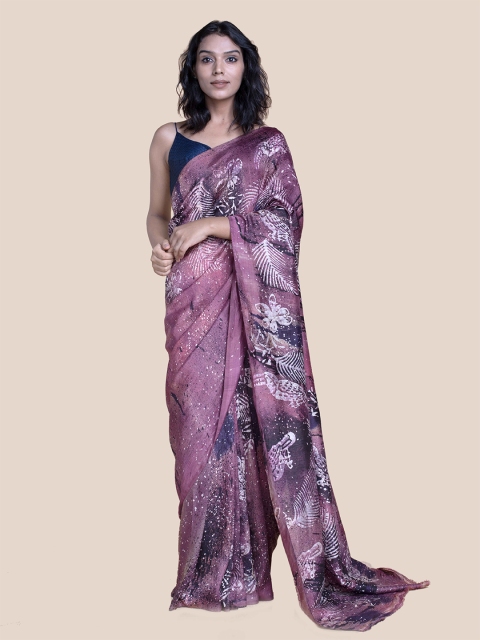 

Suta Pink Ethnic Motifs Pure Silk Batik Saree