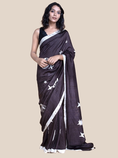 

Suta Black & White Batik Handwoven Mulberry Silk saree