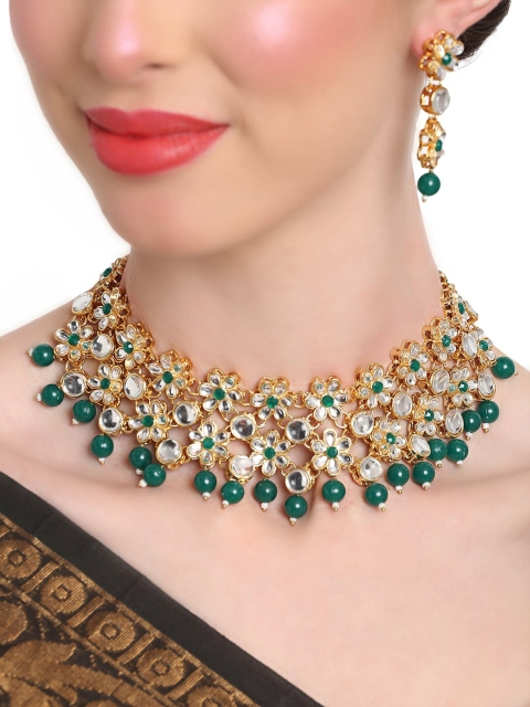 

Shining Diva White & Gold Toned Gold Plated Studded Necklace