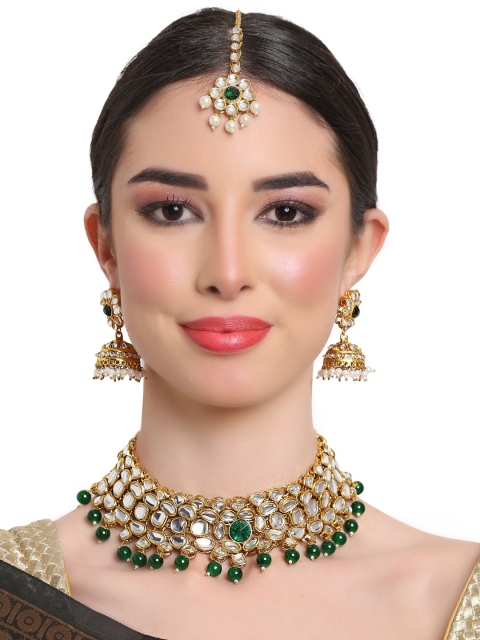 

Shining Diva White & Gold Toned Gold Plated Studded Necklace
