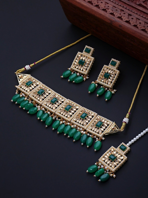 

Shining Diva Women Green & Gold-Toned & Plated Crystal Studded Jewellery Set