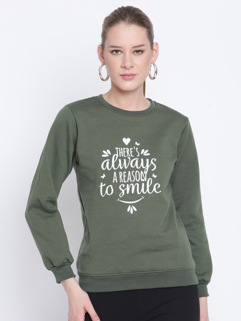 

The Vanca Women Olive Green Printed Fleece Sweatshirt