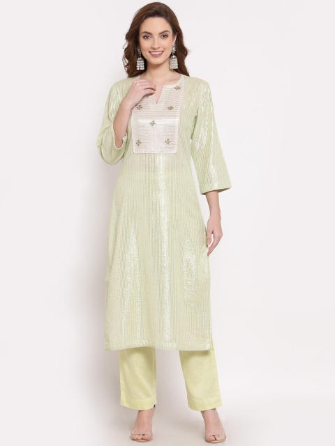 

DART STUDIO Women Yellow Ethnic Motifs Embroidered Regular Pure Cotton Kurta with Trousers