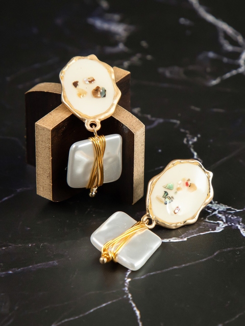 anore Women Gold-Toned Contemporary Pearl Drop Earrings