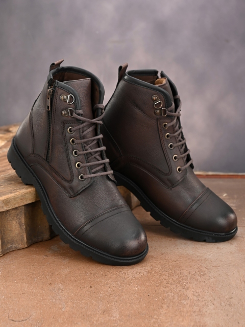 

The Roadster Lifestyle Co Men Burgundy Leather Flat Boots