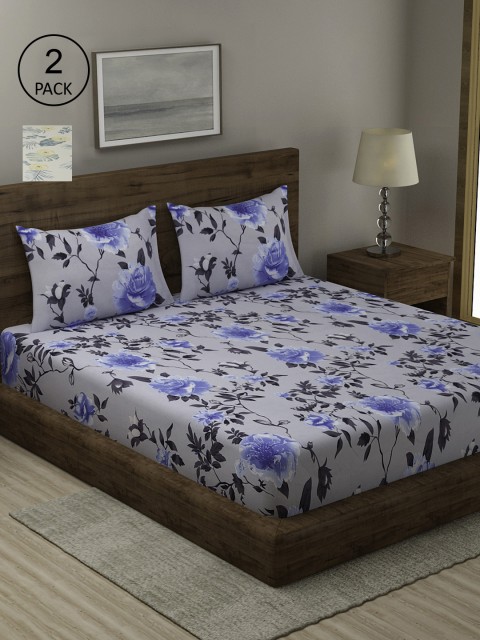 

TAG 7 White & Blue Floral 210 TC 2 King Bedsheet with 4 Pillow Covers